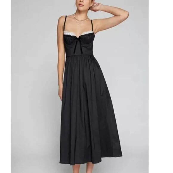 NEW FOR LOVE AND LEMONS DORIS SLEEVELESS BLACK MIDI DRESS SIZE S - Picture 1 of 9